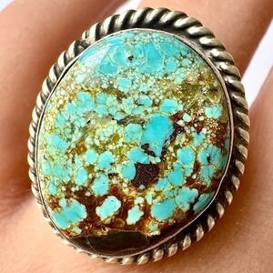 Navajo Turquoise Ring Sz 7‎ Number Eight Mine Signed Sterling Adjustable Native